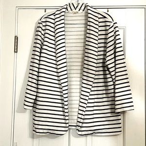 Maison Jules XL Womens Blazer Knit Sweater - Navy & White Striped 3/4 sleeve